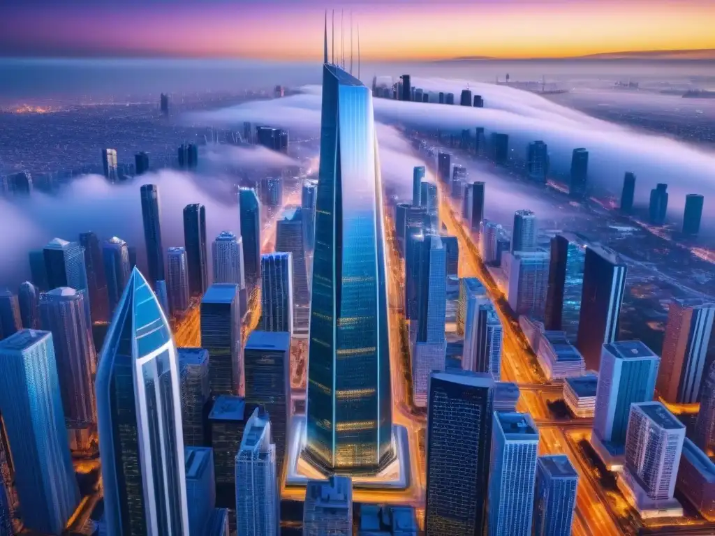 Rascacielos futurista en ciudad digital avanzada Inversiones inmobiliarias con conectividad global: Futurista rascacielos en ciudad avanzada