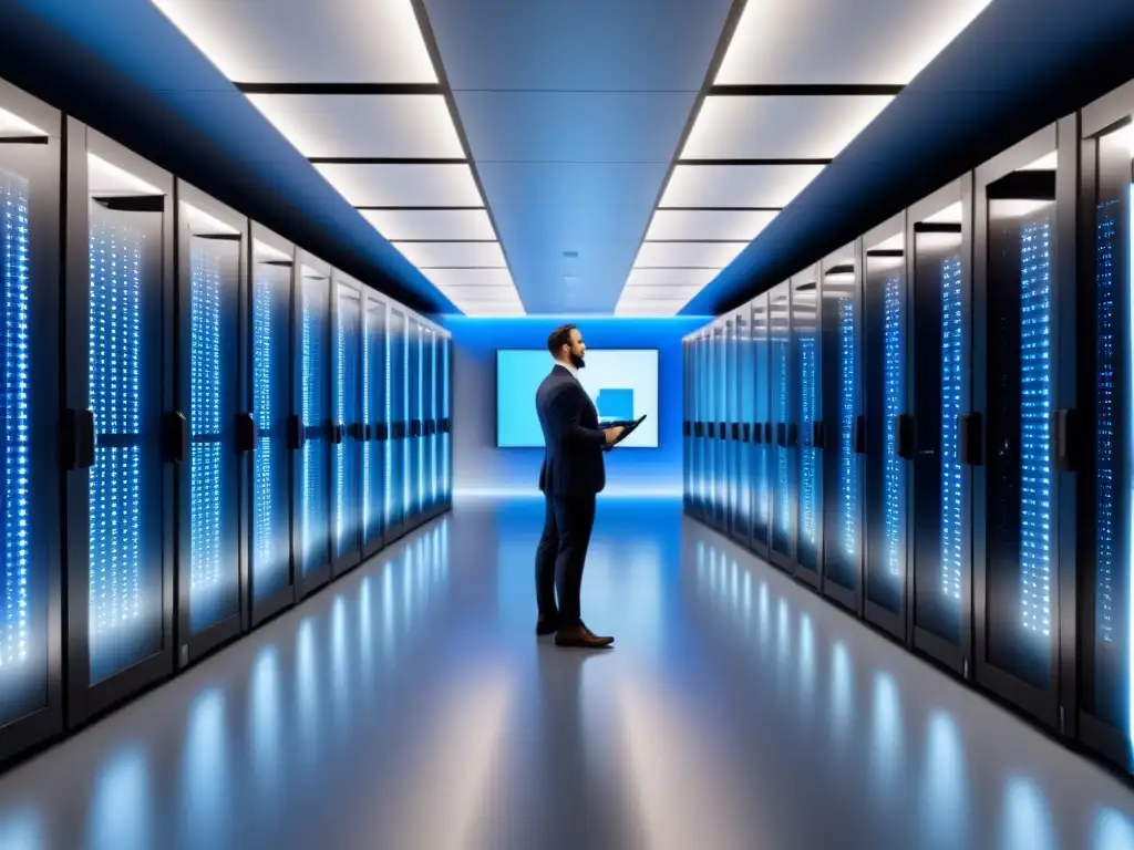 Centro de datos futurista: tecnología y conectividad en acción Inversiones inmobiliarias con conectividad global: Un centro de datos futurista y dinámico en 8k, con diseño vanguardista y tecnológico