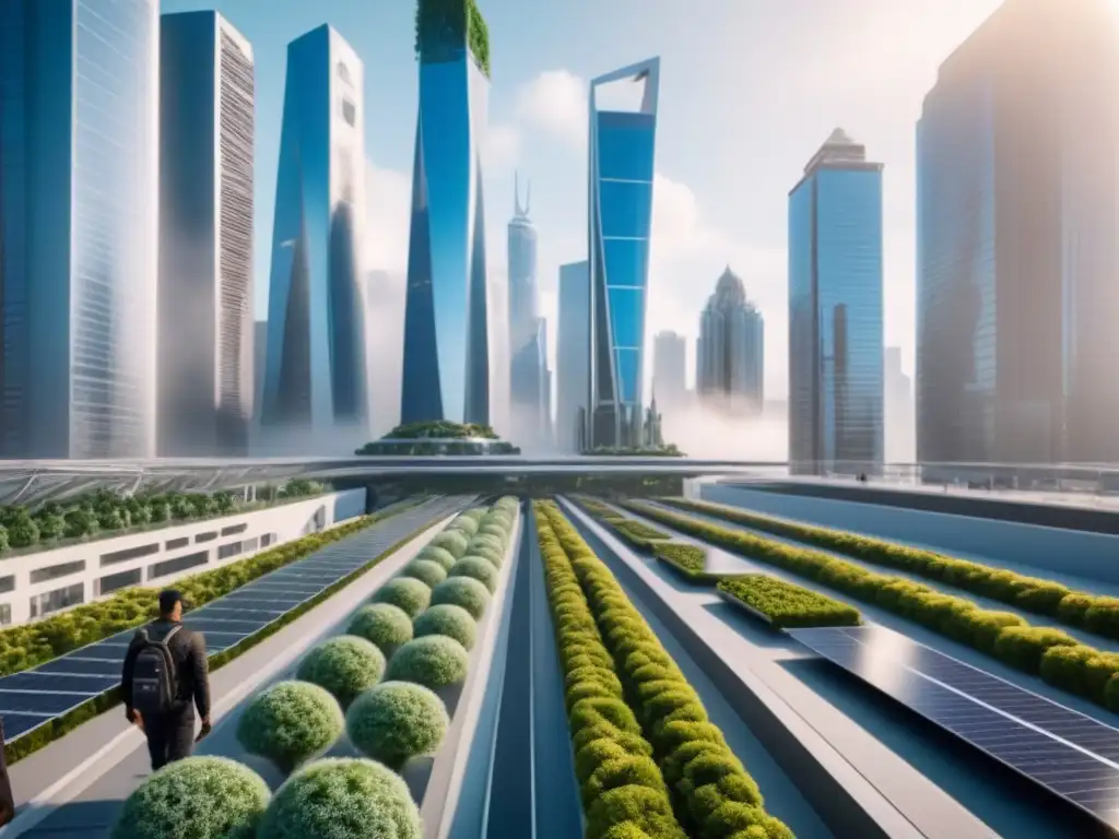 Inversiones inmobiliarias globales en auge: Ciudad futurista con arquitectura innovadora y ambiente sostenible