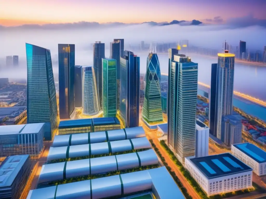 Inversiones Globales en REIT: Diversidad Arquitectónica de Propiedades Inversiones inmobiliarias globales con REITs: Vista aérea detallada de diversos edificios en todo el mundo, destacando su arquitectura única y moderna