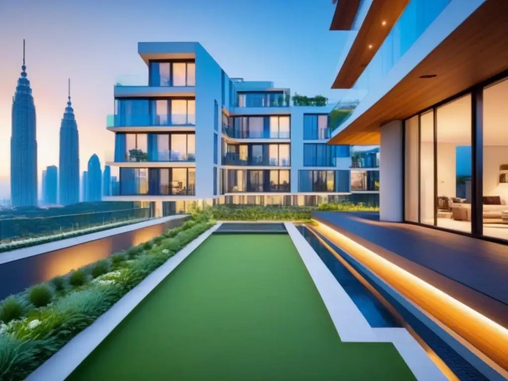 Desarrollo residencial moderno de lujo con diseño sostenible y vistas urbanas Inversiones inmobiliarias integradas globales: Desarrollo residencial moderno y lujoso con alta tecnología y diseño sostenible en metrópoli vibrante