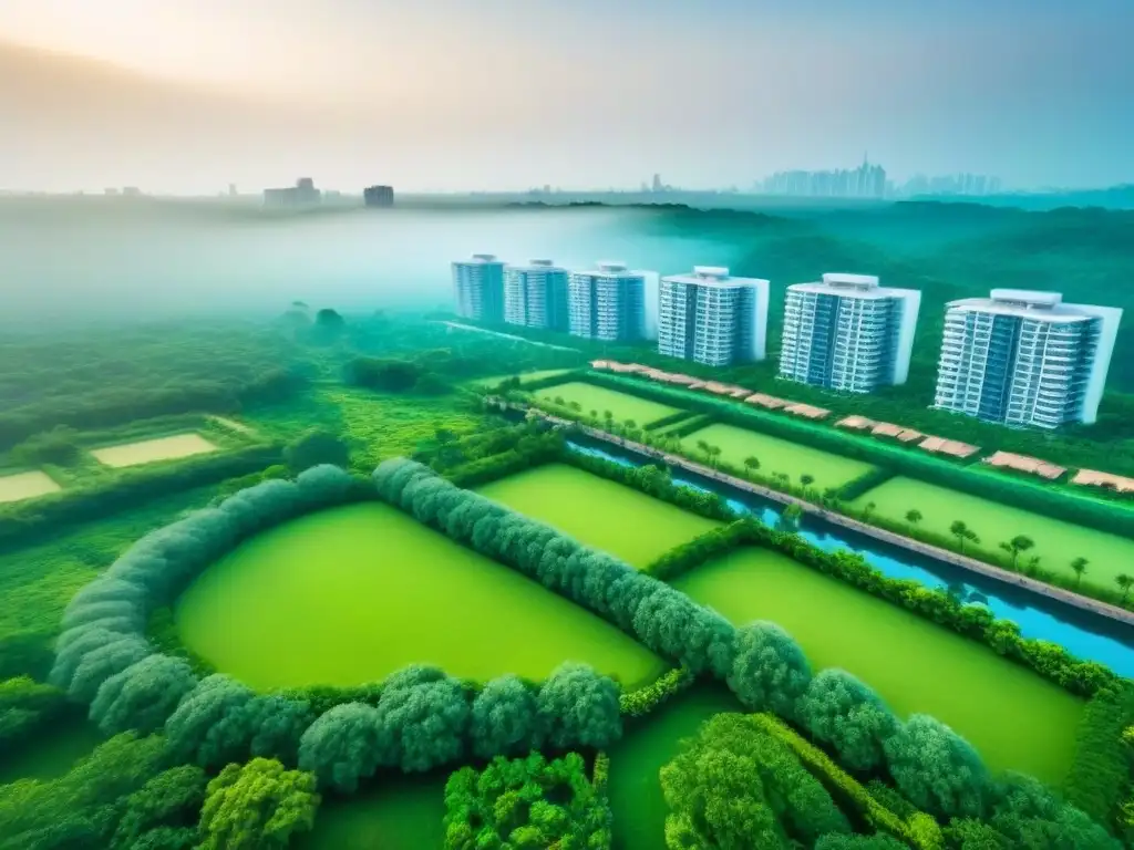 Desarrollo Residencial Futurista Integrado: Urbanismo y Naturaleza Inversiones inmobiliarias integradas globales: Desarrollo residencial futurista con rascacielos modernos y espacios verdes