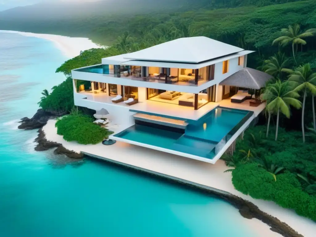 Propiedad de lujo en el Caribe: arquitectura moderna frente al mar Inversiones inmobiliarias Caribe mercado internacional: Exclusiva propiedad frente al mar con diseño moderno y piscina infinita privada al atardecer