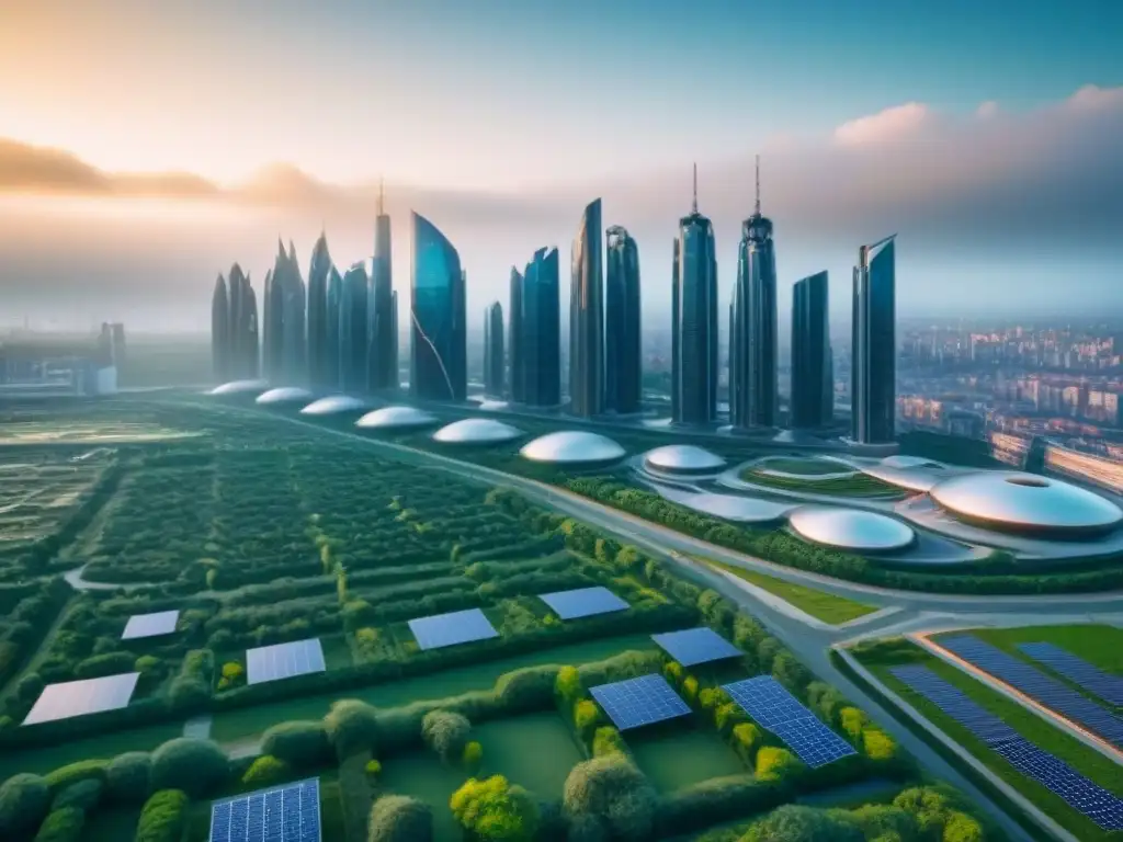 Metrópolis futurista sostenible y vibrante en 8k Inversiones inmobiliarias internacionales postCOVID: Ciudad futurista con arquitectura sostenible, tecnología avanzada y vida urbana activa