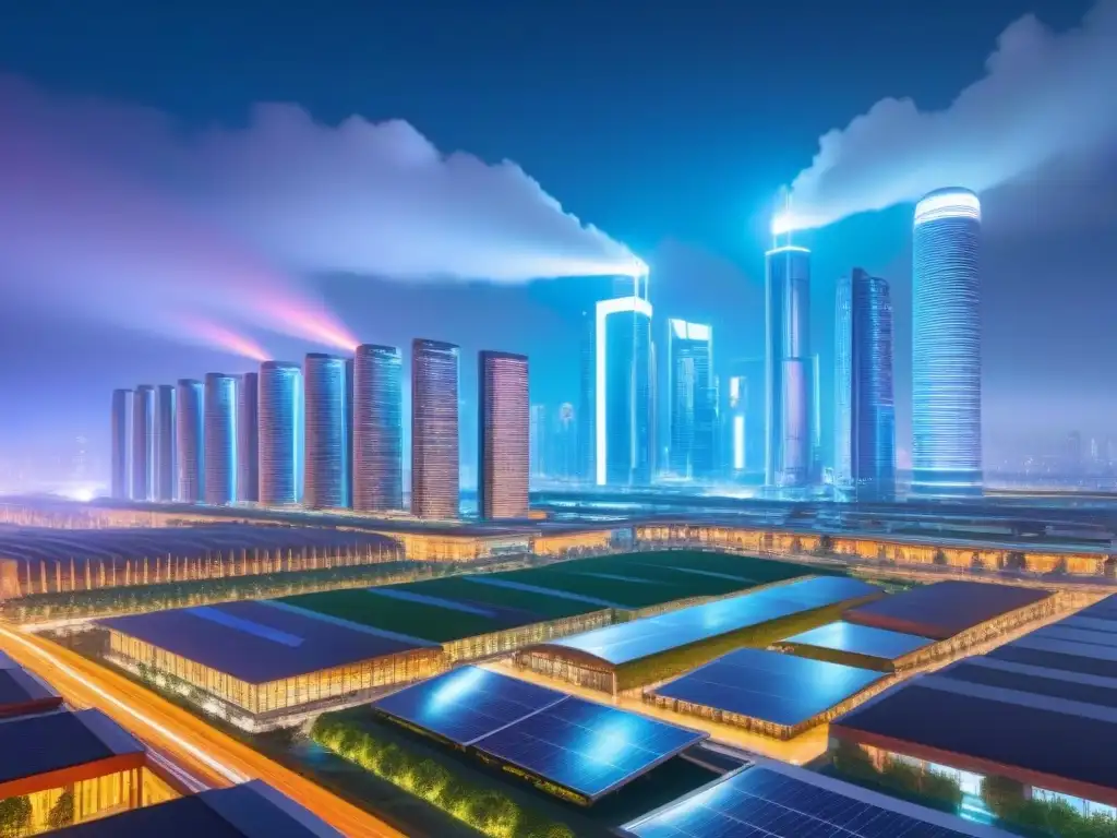 Metrópolis futurista sostenible con tecnología avanzada Inversiones inmobiliarias internacionales en ciudades postindustriales: Futurista metrópolis con rascacielos ecológicos y tecnología avanzada