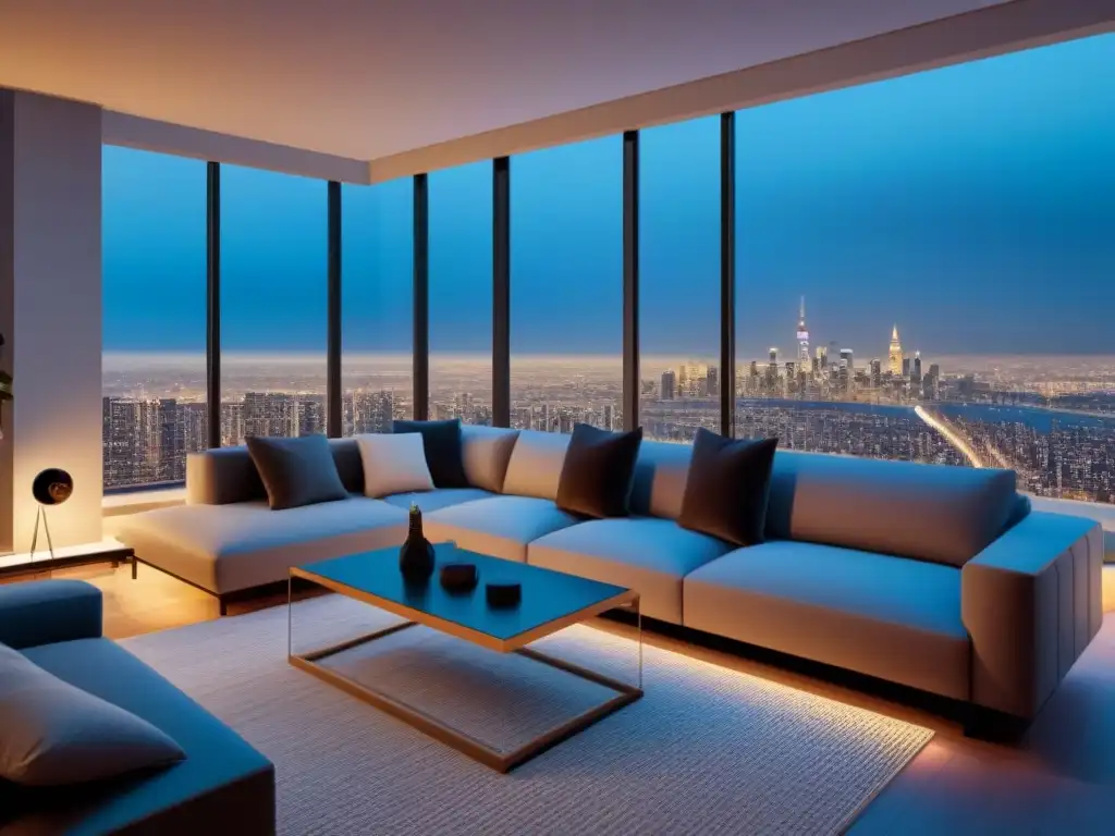 Penthouse de lujo con IoT: inversión inmobiliaria inteligente Inversiones inmobiliarias internacionales con IoT en un lujoso ático moderno con vistas a la ciudad iluminada de noche