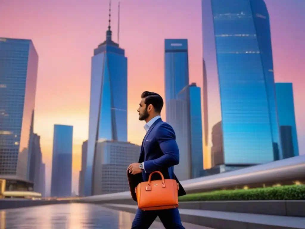 Horizonte urbano al atardecer: modernidad y prosperidad para inversores Inversiones inmobiliarias internacionales para milenials: atardecer vibrante en la ciudad con rascacielos modernos iluminados por el sol