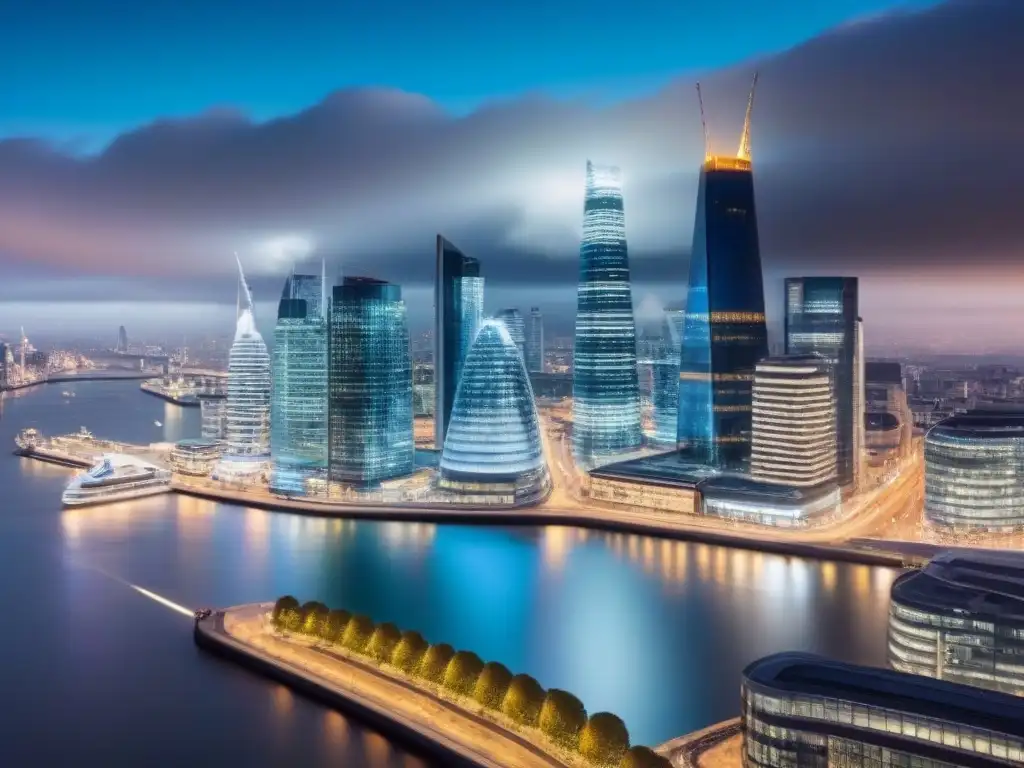 Skyline moderno: inversión inmobiliaria postBrexit Inversiones inmobiliarias internacionales postBrexit: Ciudad moderna con rascacielos en auge y profesionales diversificados