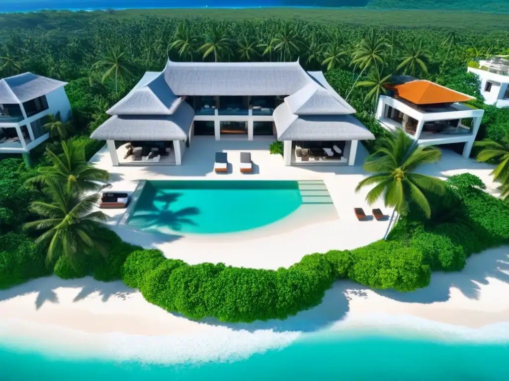 Propiedad de lujo en el Caribe: paraíso exclusivo con vistas al mar Inversiones inmobiliarias internacionales en el Caribe: Propiedad de lujo en la playa con aguas turquesas, arena blanca y villas modernas