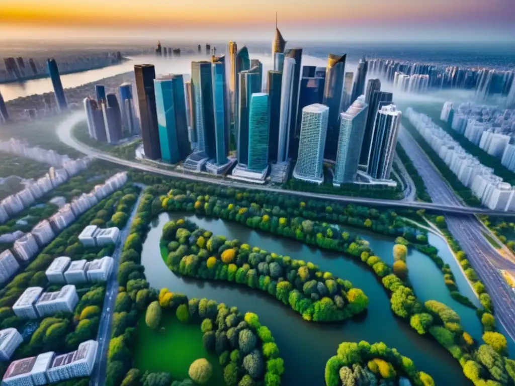 Metrópolis global: arquitectura moderna en vibrante ciudad financiera Inversiones inmobiliarias internacionales rentables: una ciudad bulliciosa con rascacielos modernos y energía vibrante