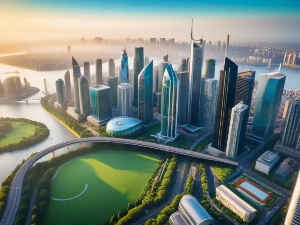Cityscape moderno: arquitectura y naturaleza en equilibrio Inversiones inmobiliarias internacionales rentables en una ciudad moderna con rascacielos y espacios verdes