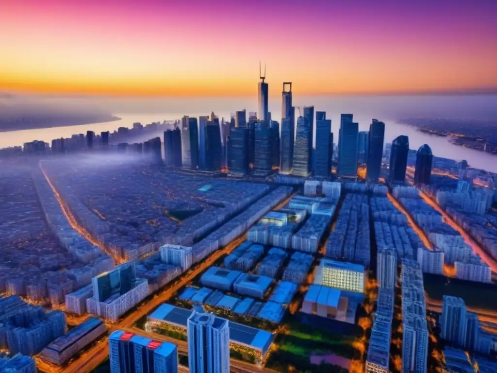 Horizonte urbano al atardecer: inversión inmobiliaria internacional Inversiones inmobiliarias internacionales rentables: Ciudad vibrante al atardecer, reflejo de oportunidades y dinamismo