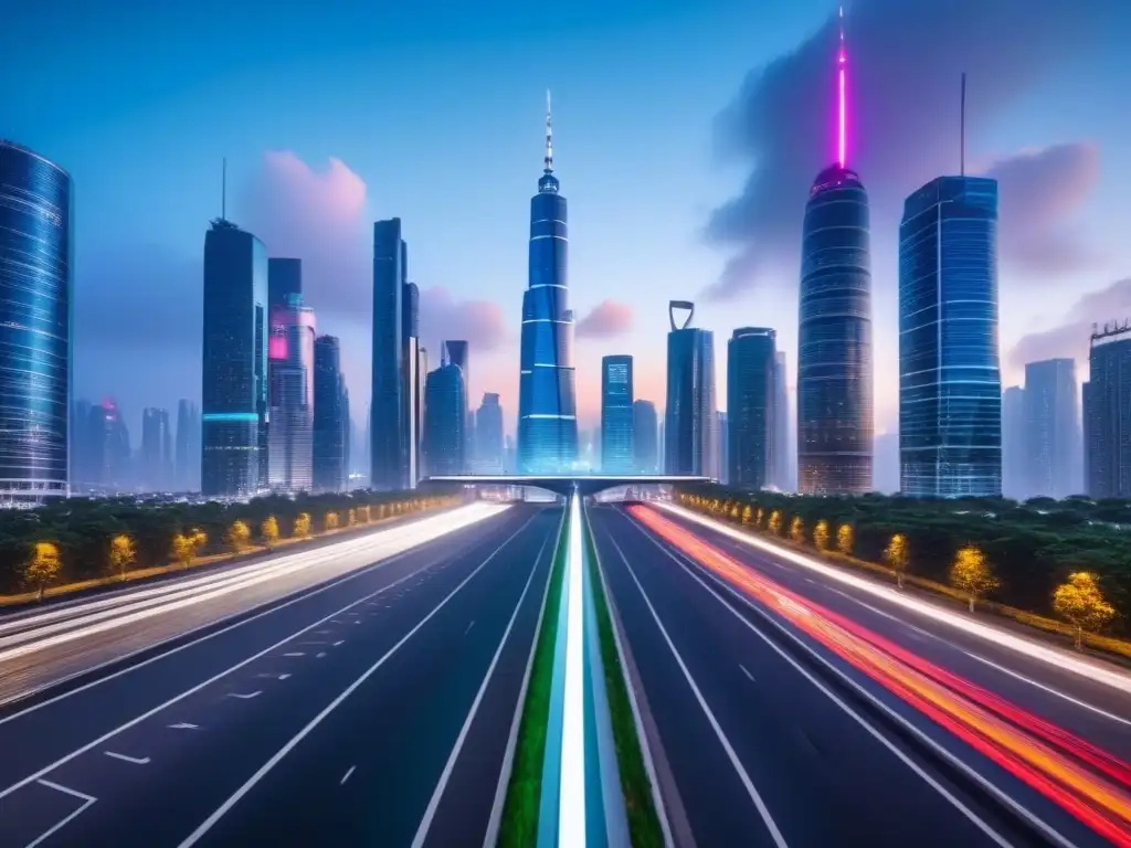 Metrópolis futurista: inversión segura en bienes raíces digitales Inversiones inmobiliarias internacionales seguras en una ciudad futurista, repleta de tecnología avanzada y luces vibrantes