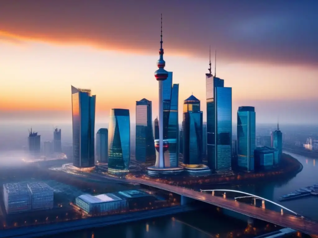Horizonte moderno de Varsovia al atardecer Inversiones inmobiliarias internacionales Europa Este: Skyline moderno de Varsovia al atardecer, con rascacielos de cristal reflejando el sol