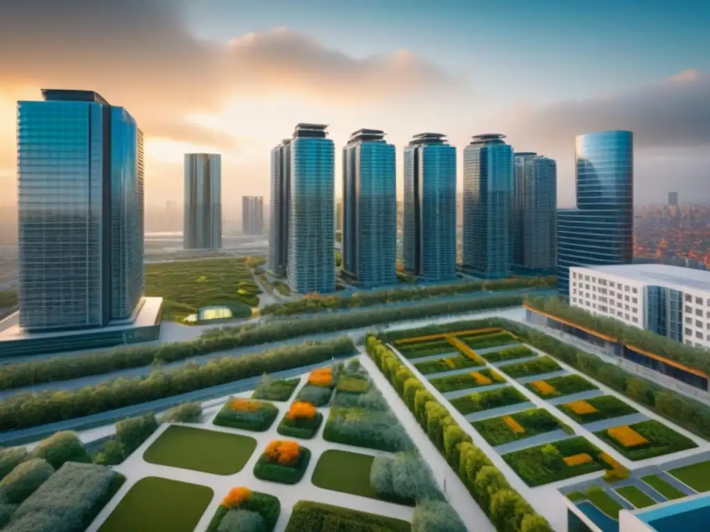 Metrópolis sostenible postCOVID: lujo y ecología en armonía Inversiones inmobiliarias internacionales post-pandemia: Ciudad sostenible con edificios modernos, áreas verdes y energía renovable