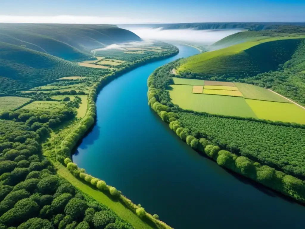 Paraíso virgen: oportunidad de inversión en terreno verde Inversiones inmobiliarias internacionales: terrenos vírgenes con ríos y colinas verdes bajo el cielo azul