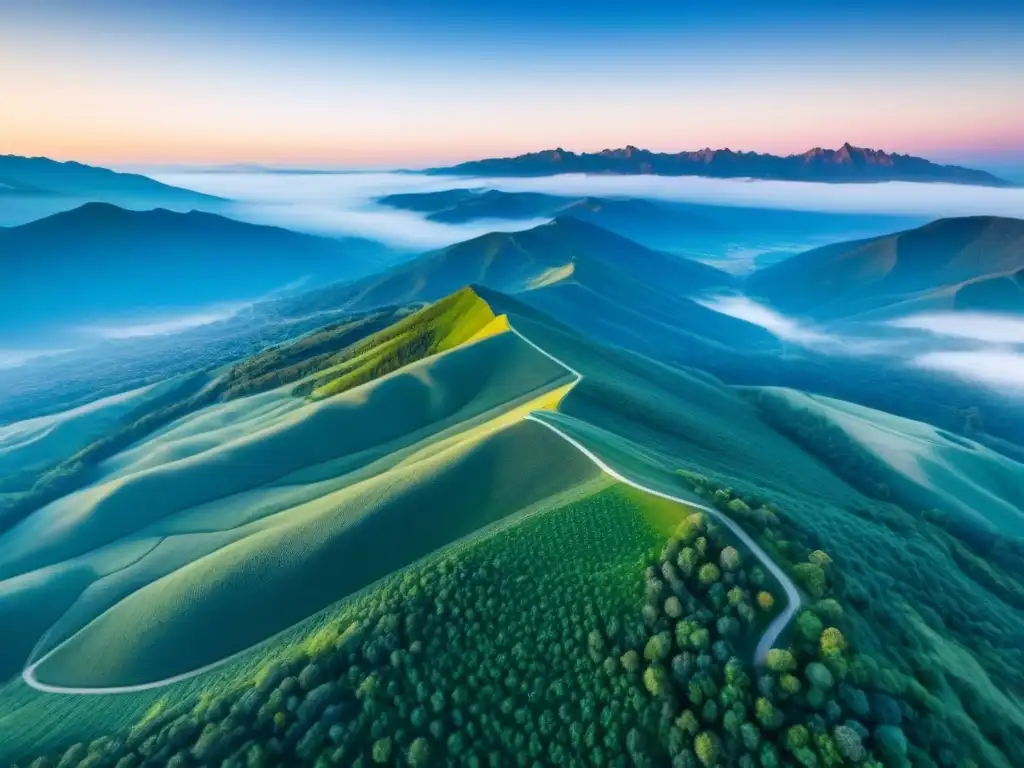 Inversión inmobiliaria: Tierras vírgenes de ensueño Inversiones inmobiliarias internacionales en terrenos sin desarrollar: vista aérea impresionante de tierras vírgenes y montañas nevadas