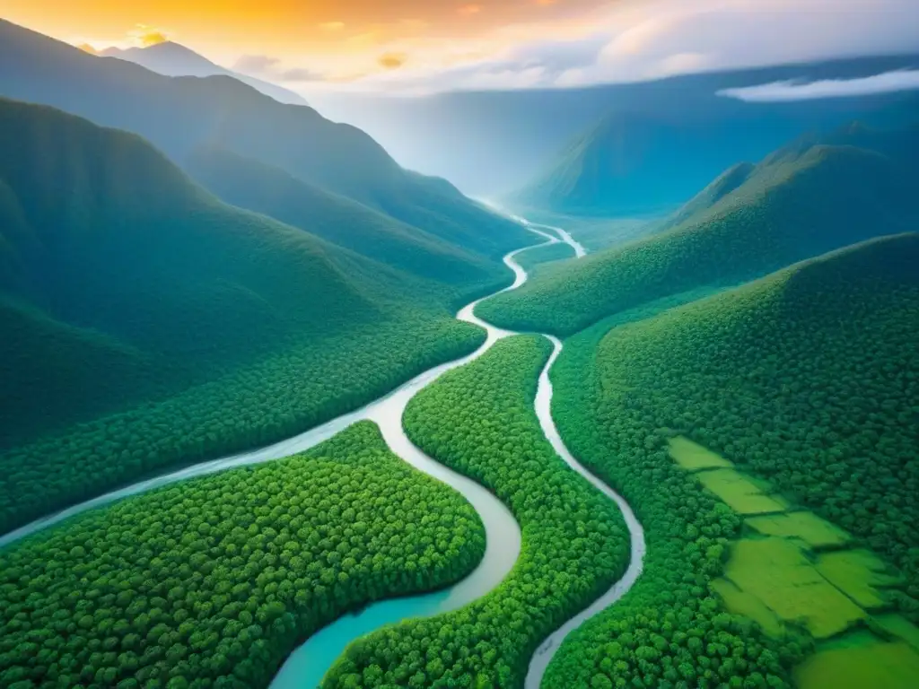 Paraíso natural: inversión en tierras vírgenes Inversiones inmobiliarias internacionales: Vista aérea impresionante de terrenos vírgenes, río y montañas nevadas