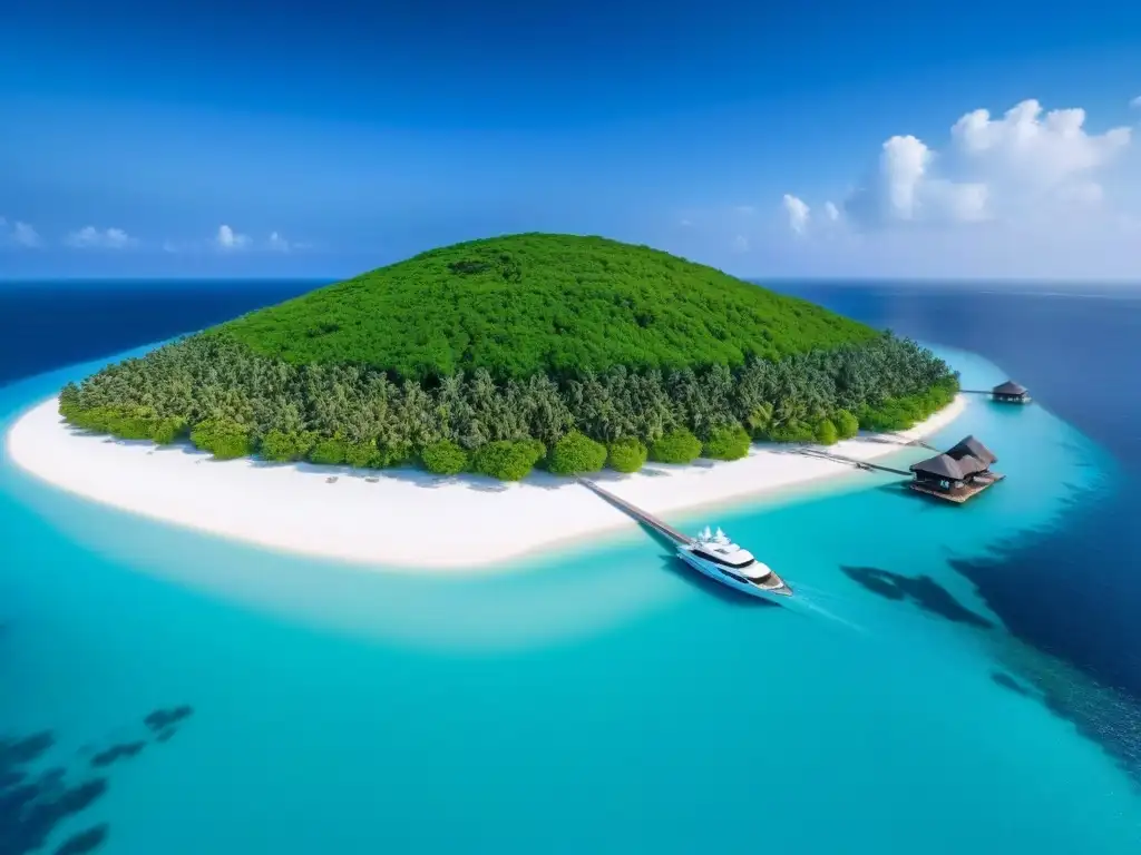 Exclusiva isla privada: lujo y privacidad en paraíso turquesa Inversiones inmobiliarias en islas privadas: Una isla privada lujosa con villas modernas, piscinas infinitas y un yate en una playa de arena blanca