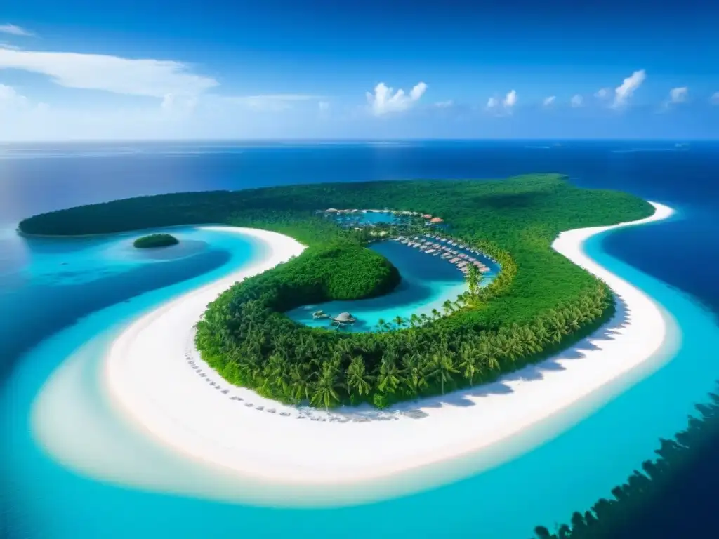 Paraíso privado de lujo: isla exclusiva con villas y yate Inversiones inmobiliarias en islas privadas: Exclusivo paraíso con villas de lujo, infinity pools y playa de arena blanca al atardecer