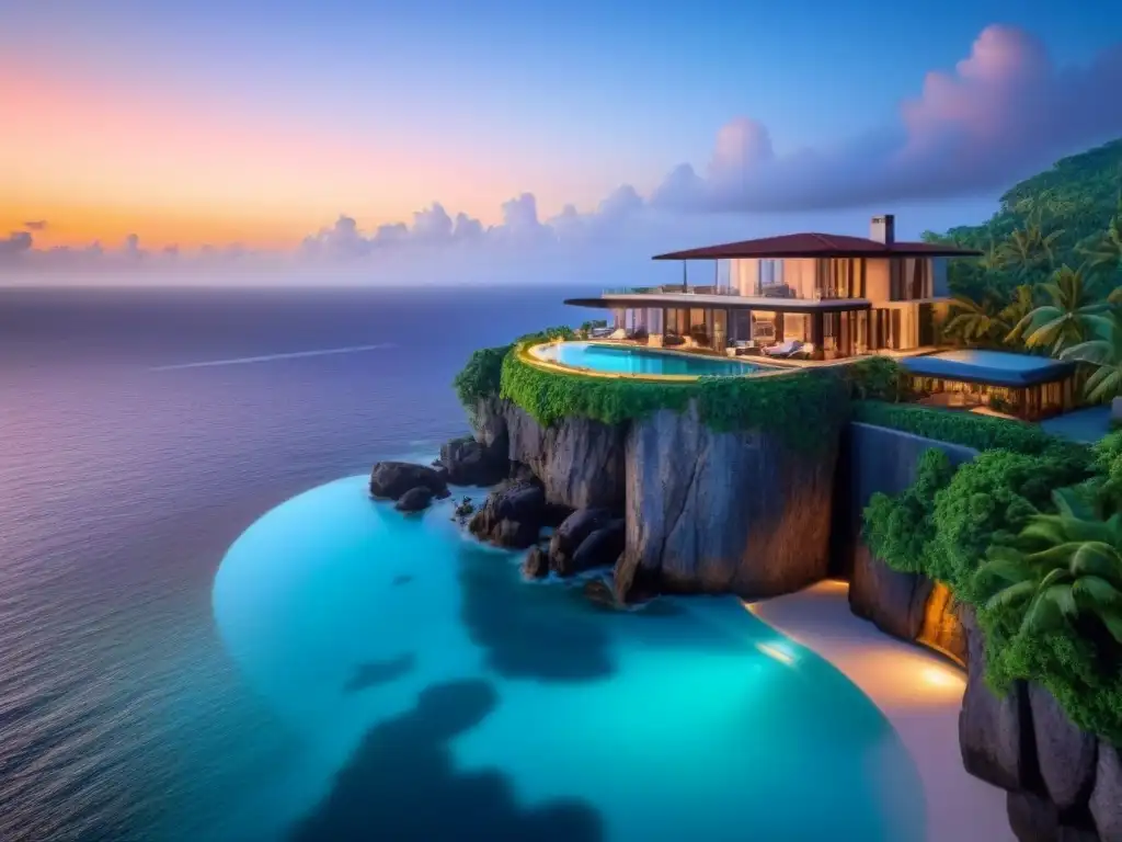 Residencia de lujo en acantilado con piscina infinita y helipuerto Inversiones inmobiliarias en islas privadas: Mansión moderna de lujo en acantilado con piscina infinita y helipuerto, sobre aguas turquesas