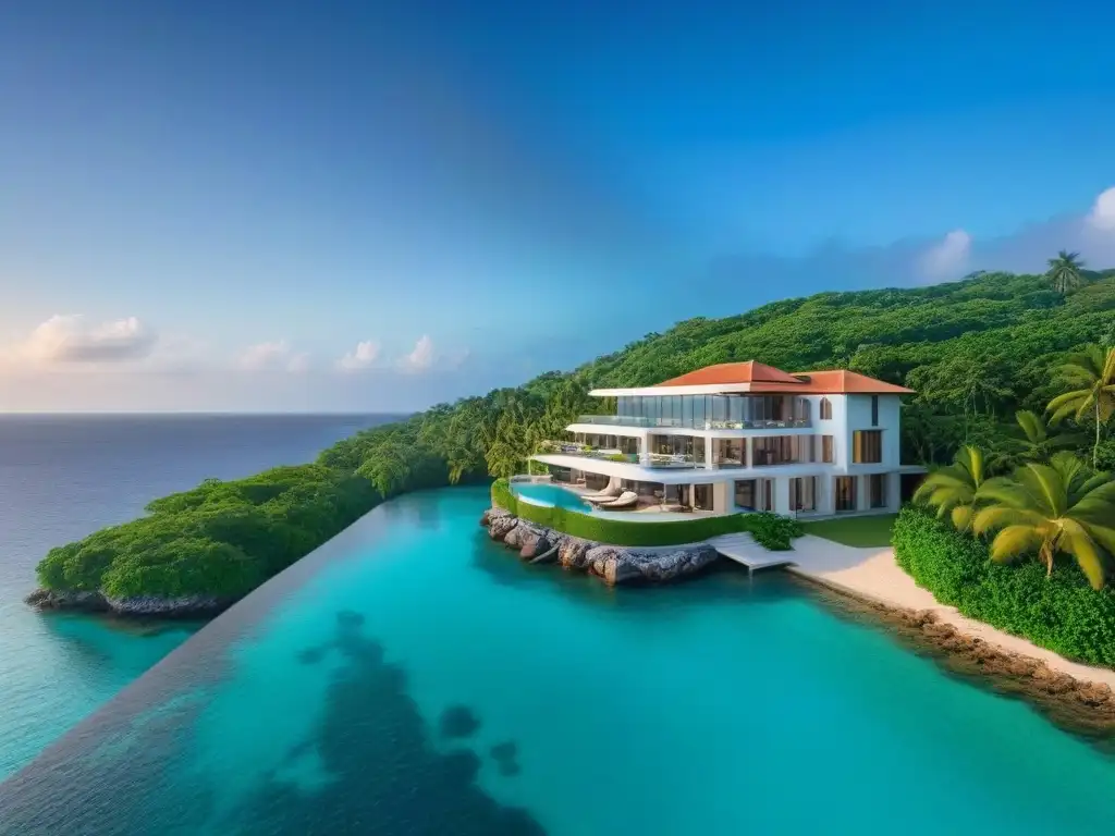 Exclusiva mansión moderna en isla privada con lujo y elegancia Inversiones inmobiliarias en islas privadas: Mansión de lujo con helipuerto, piscina infinita y vistas al atardecer en isla privada