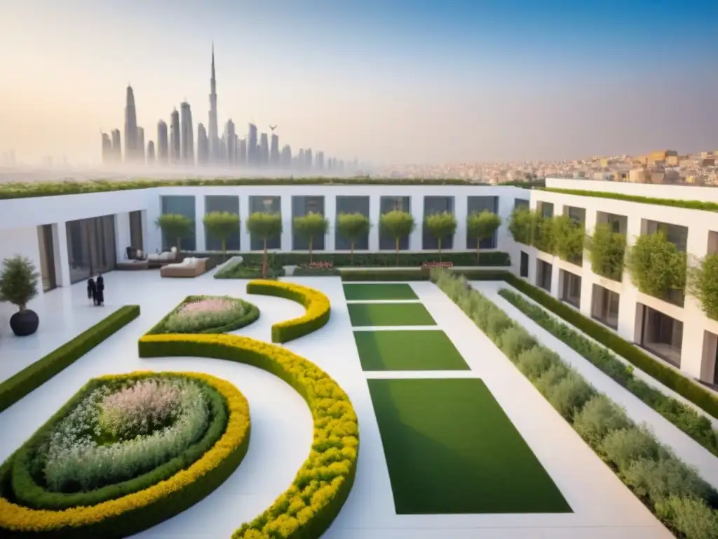 Propiedad de lujo integrada con la comunidad en ciudad del Medio Oriente Inversiones inmobiliarias de lujo en Medio Oriente: Comunidad diversa disfruta jardín en azotea, mercado abajo