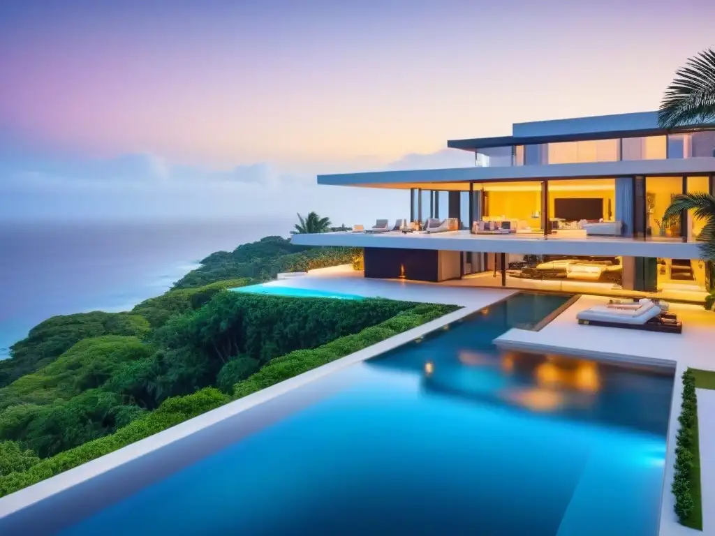 Residencia de lujo en costa paradisíaca: arquitectura y diseño exclusivos Inversiones inmobiliarias de lujo internacional: Una propiedad moderna y lujosa en la costa, con piscina infinita y helipuerto privado