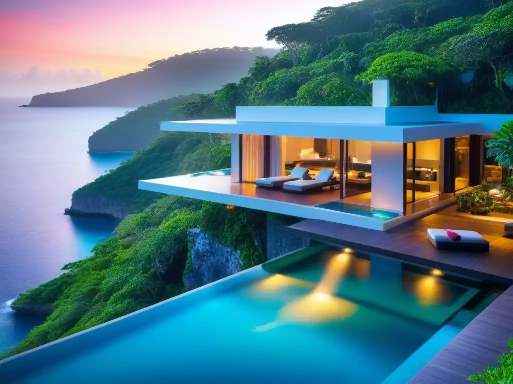Villa ecológica de lujo en acantilado con vistas al mar Inversiones inmobiliarias de lujo sostenibles: Villa eco-moderna de lujo en acantilado con vistas al mar turquesa