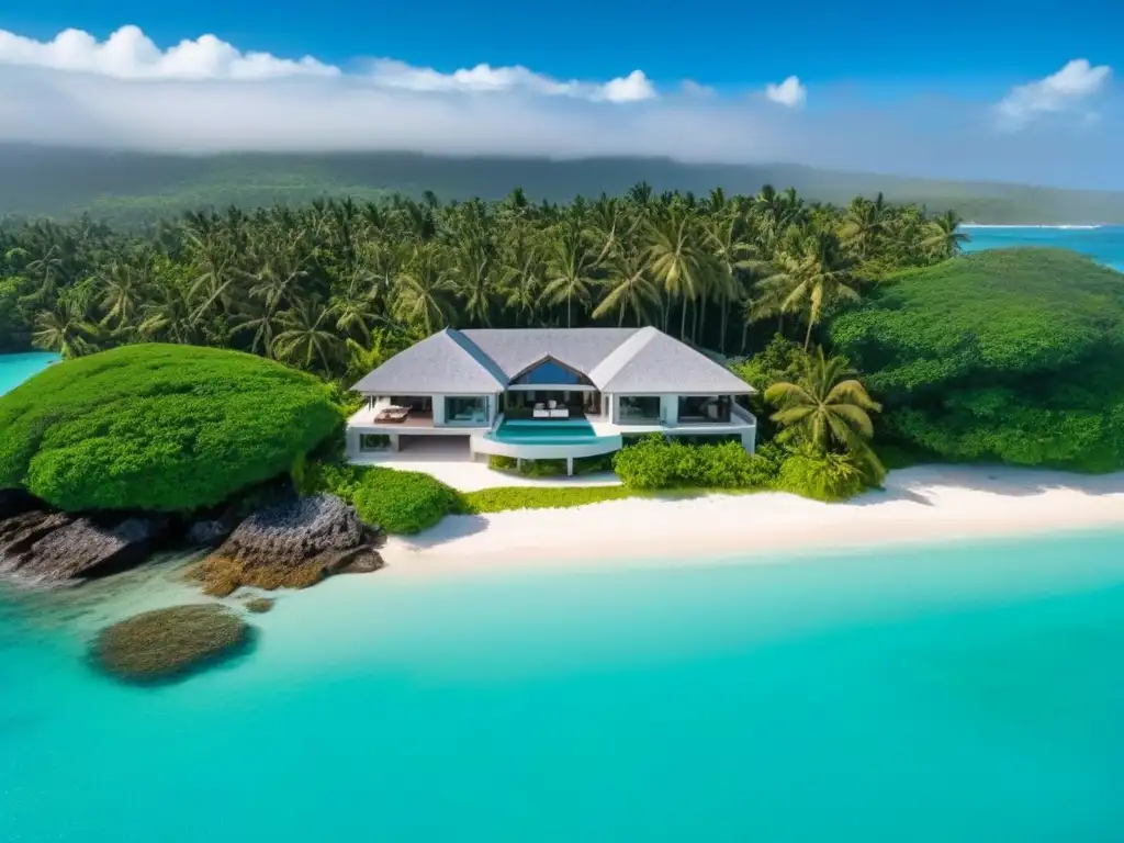 Propiedad de lujo frente al mar en el Caribe: exclusividad y elegancia Inversiones inmobiliarias Caribe postpandemia: lujosa propiedad frente al mar con diseño moderno, piscina infinita y palmeras exuberantes