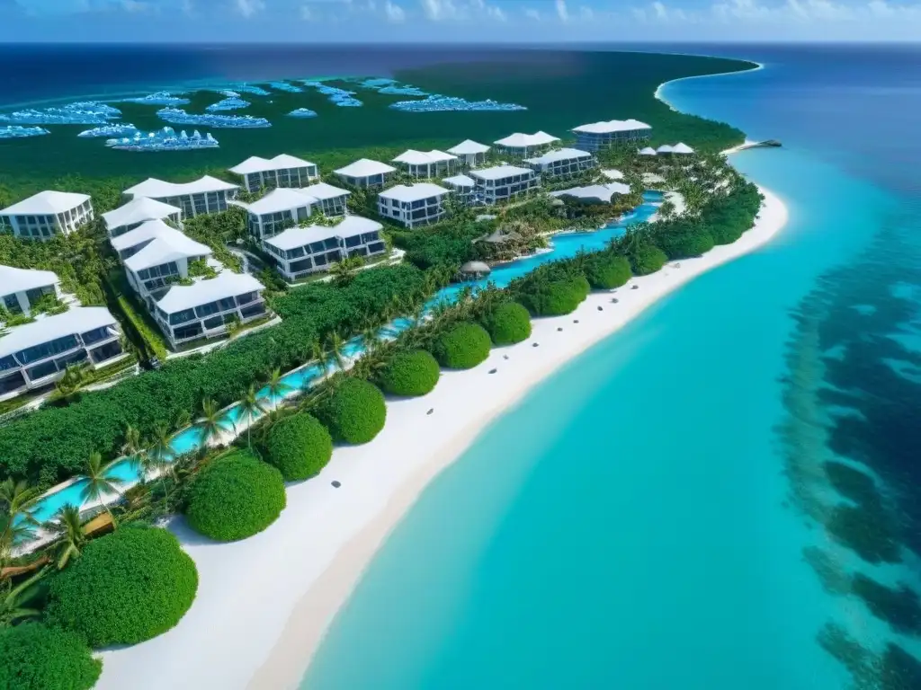 Inversión exclusiva: Resort de lujo en el Caribe postpandemia Inversiones inmobiliarias Caribe postpandemia: lujoso resort frente al mar con aguas turquesas, playas de arena blanca y comodidades exclusivas