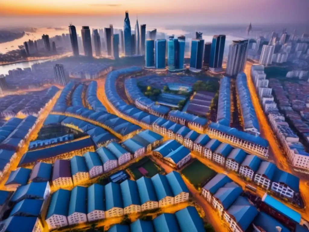 Contraste urbano: arquitectura tradicional y moderna en ciudad emergente Inversiones inmobiliarias en mercados emergentes: Ciudad vibrante con arquitectura tradicional y rascacielos modernos