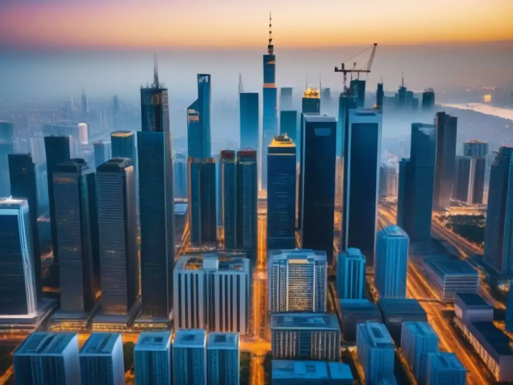 Cityscape emergente: mercado inmobiliario en auge Inversiones inmobiliarias en mercados emergentes: Una ciudad dinámica y en crecimiento con rascacielos modernos y calles bulliciosas