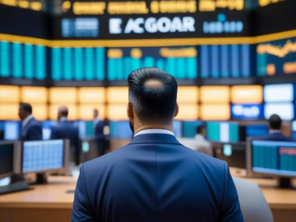 Mercado emergente vibrante: traders en acción Inversiones inmobiliarias en mercados emergentes: Escena vibrante de una bolsa de valores con traders y datos de mercado en tiempo real