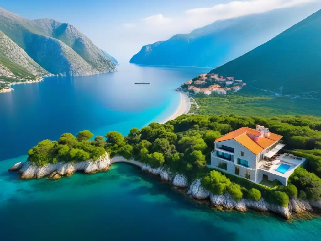Costa de Montenegro: lujo y exclusividad frente al mar Adriático Inversiones inmobiliarias en Montenegro: Vista aérea de la costa montenegrina con aguas cristalinas y montañas al fondo