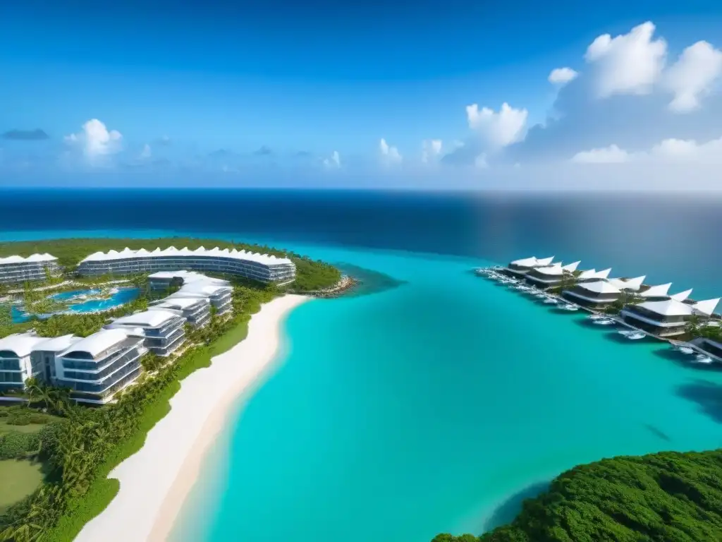 Paraíso caribeño: inversión exclusiva en resort de lujo Inversiones inmobiliarias en el Caribe: Resort de lujo con arquitectura moderna, piscinas infinitas, jardines tropicales y aguas turquesas