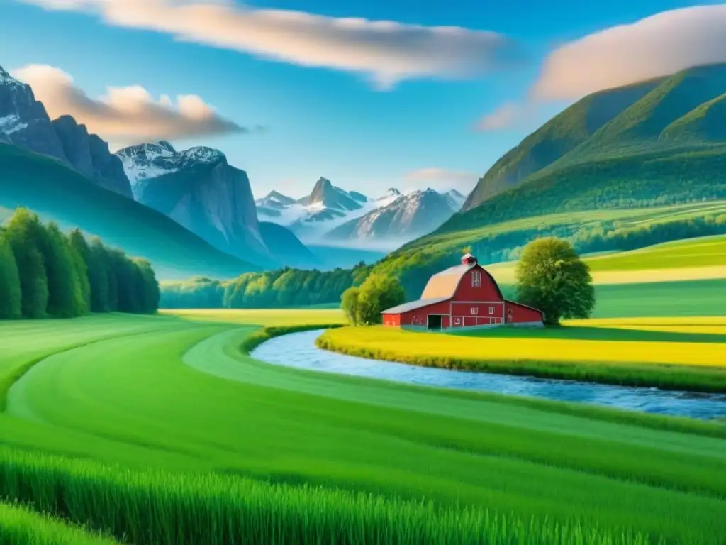 Idílico paisaje rural en América del Norte: oportunidad de inversión Inversiones inmobiliarias rurales en Norteamérica: paisaje rural sereno con granjas y ríos