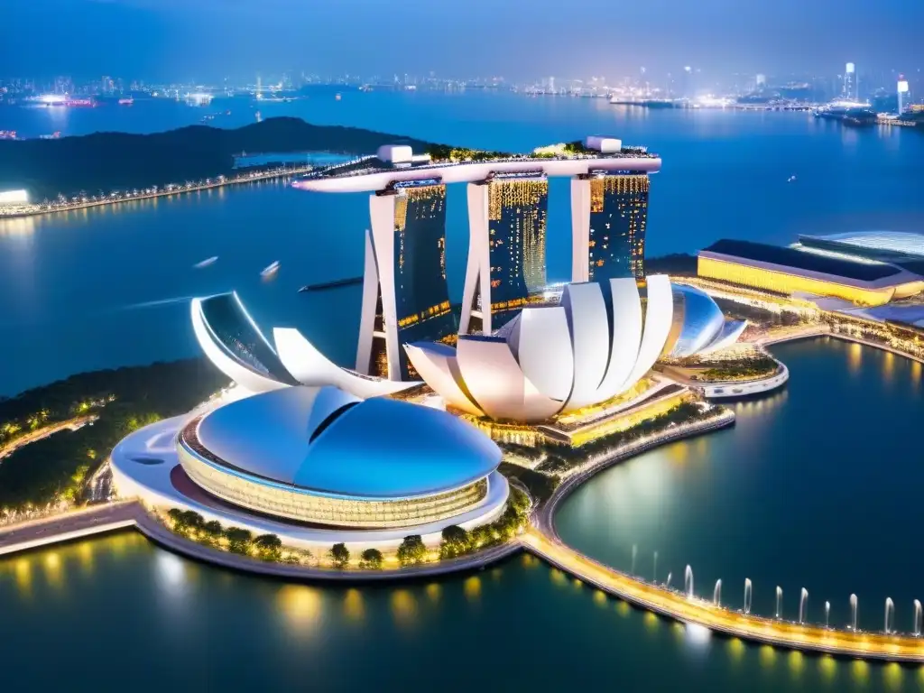 Marina Bay Sands: Arquitectura icónica de Singapur Inversiones inmobiliarias Singapur apuesta segura: Marina Bay Sands de noche, lujo urbano y modernidad
