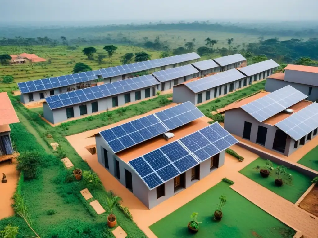 Complejo sostenible en África Subsahariana: comunidad ecoamigable y moderna Inversiones inmobiliarias sostenibles en África: Complejo de viviendas ecoamigable con paneles solares y jardín comunitario