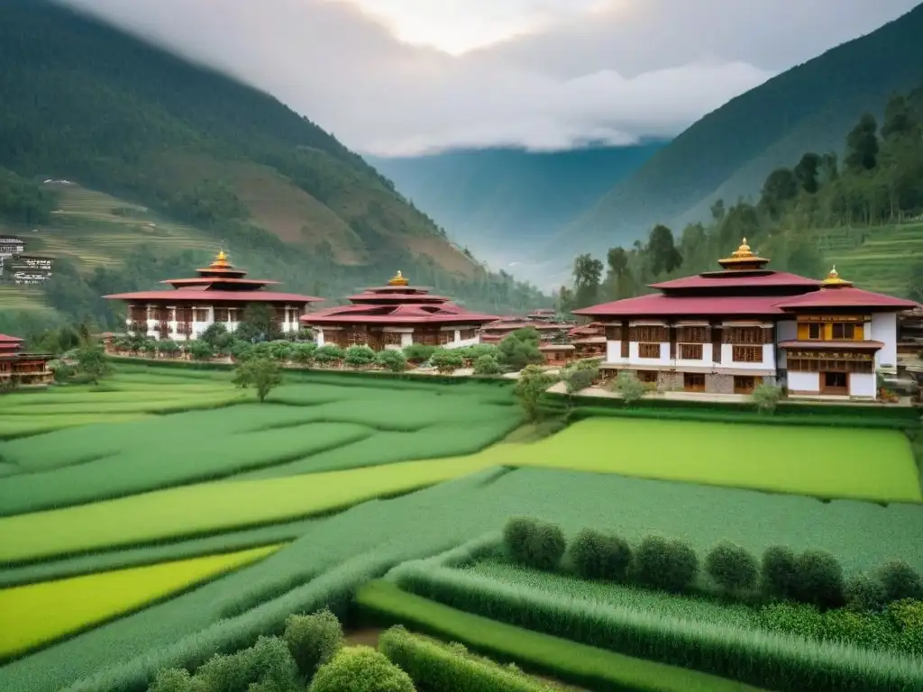 Sostenible complejo residencial en Bhután: armonía ecofriendly y naturaleza Inversiones inmobiliarias sostenibles en Bhután: complejo residencial moderno entre exuberante vegetación