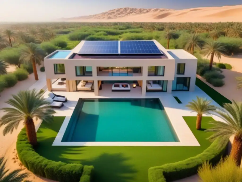 Villa de lujo ecofriendly en oasis desértico Inversiones inmobiliarias sostenibles en el corazón de un oasis desértico en Medio Oriente, villa de lujo ecofriendly
