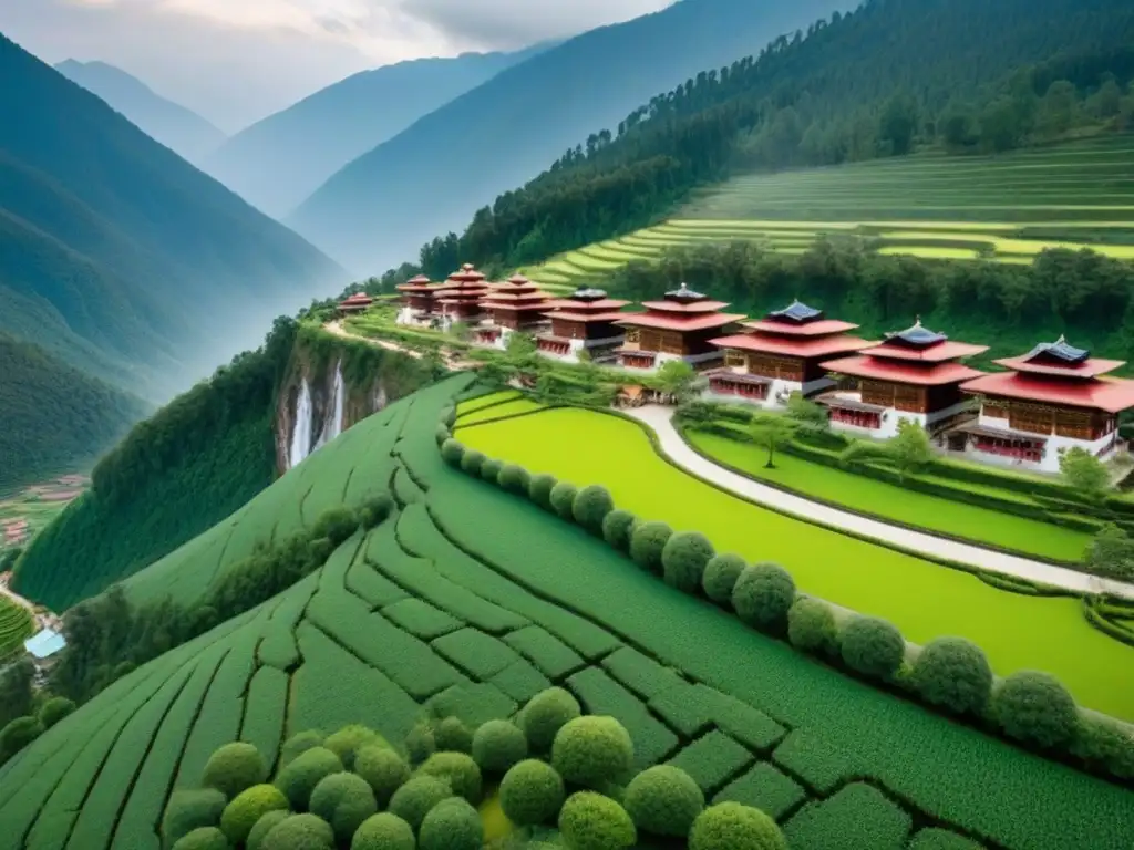 Desarrollo inmobiliario sostenible en Bután: arquitectura eco y naturaleza Inversiones inmobiliarias sostenibles en Bhután: Desarrollo moderno rodeado de naturaleza exuberante y montañas majestuosas