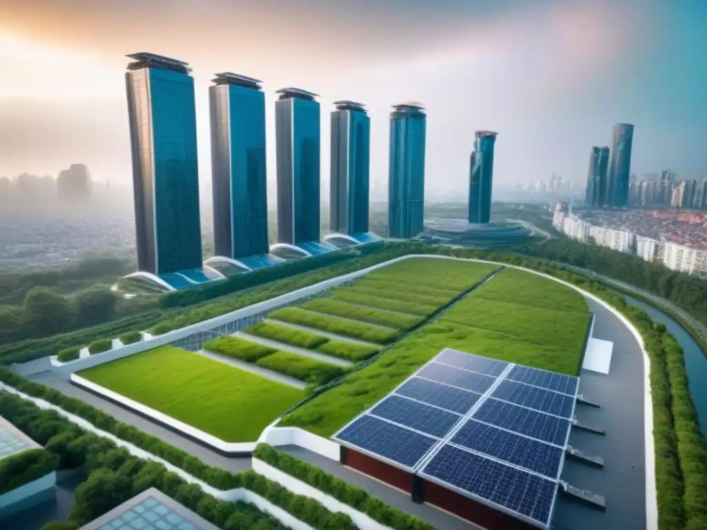 Complejo sustentable: arquitectura moderna en ciudad internacional Inversiones inmobiliarias sostenibles internacionales: Complejo de rascacielos sostenibles en ciudad internacional