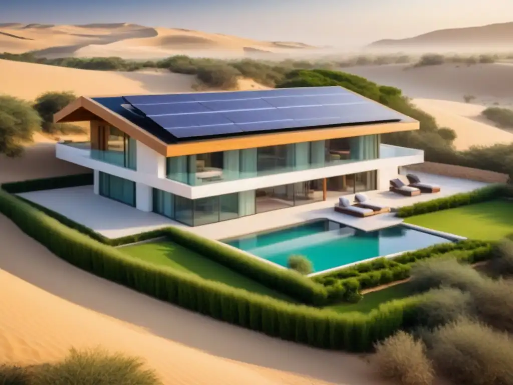 Villa ecológica de lujo en dunas del Medio Oriente Inversiones inmobiliarias sostenibles en Medio Oriente: lujosa propiedad ecológica integrada en las dunas del desierto