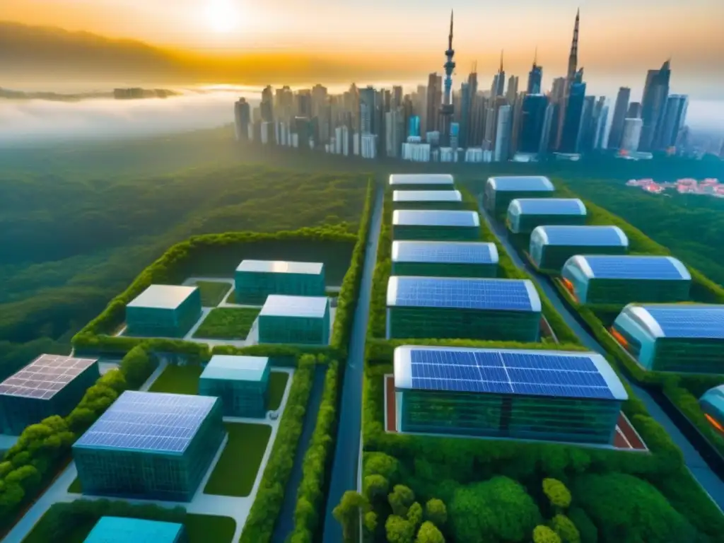 Metrópolis sostenible: ciudad verde entre bosque y mar Inversiones inmobiliarias sostenibles mercado internacional: Ciudad sostenible en armonía con la naturaleza, energía renovable y modernidad