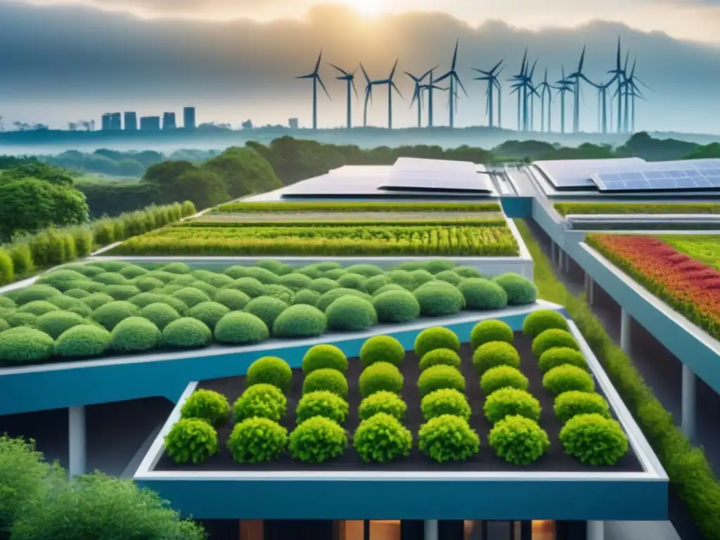Complejo sostenible del futuro: verde, renovable y vibrante Inversiones inmobiliarias sostenibles en armonía con la naturaleza y el cambio climático