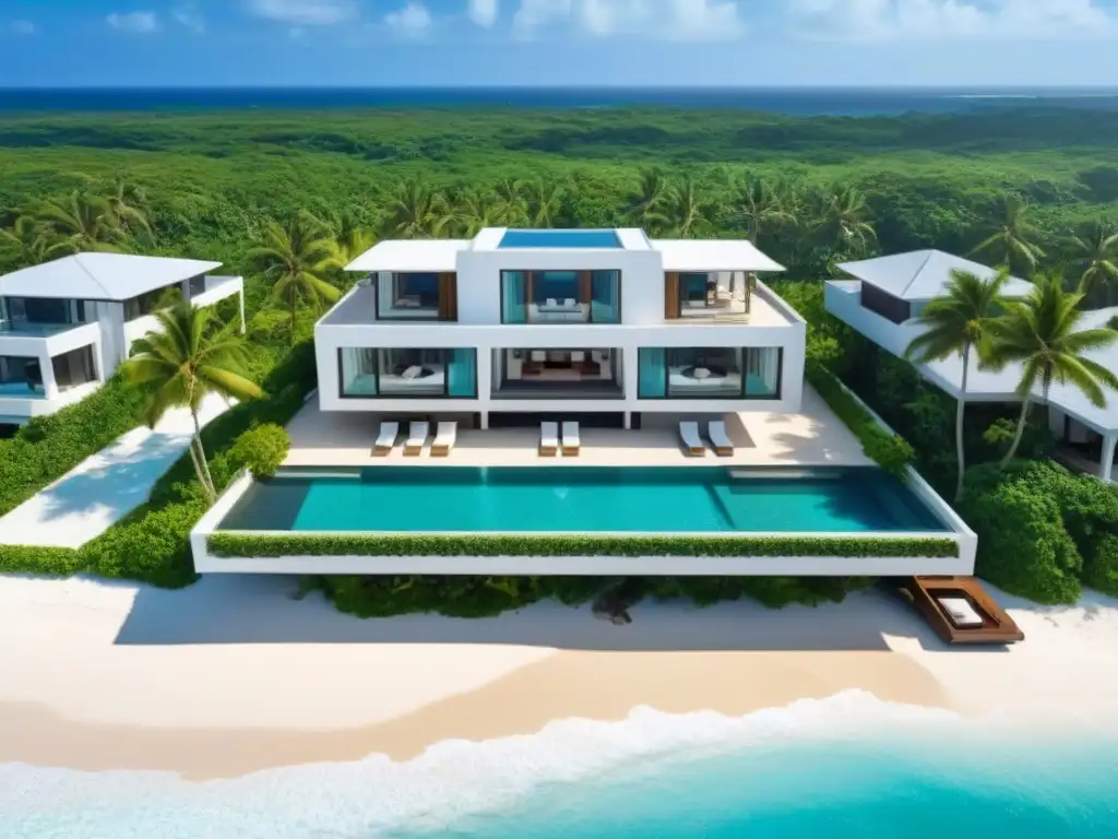 Propiedad vacacional de lujo en playa tropical Inversiones inmobiliarias vacacionales internacionales: lujosa propiedad frente al mar con diseño moderno y piscina infinita en destino tropical