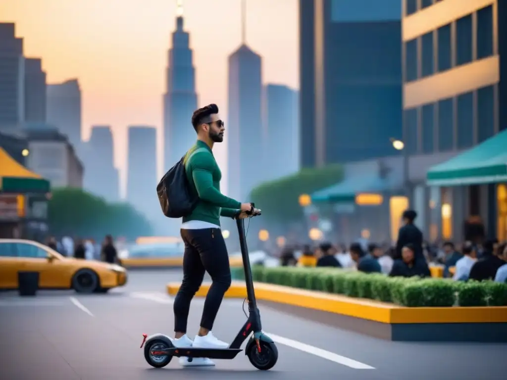 Horizonte urbano vibrante al atardecer: vida moderna en metrópolis para millennials Inversiones inmobiliarias para millennials: Ciudad vibrante al atardecer, moderna y llena de vida urbana