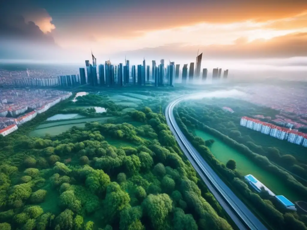 Horizonte futurista en Europa del Este: inversión inmobiliaria lucrativa Inversiones inmobiliarias en Europa del Este: Vista aérea de skyline futurista con propiedades modernas y diseño arquitectónico vanguardista