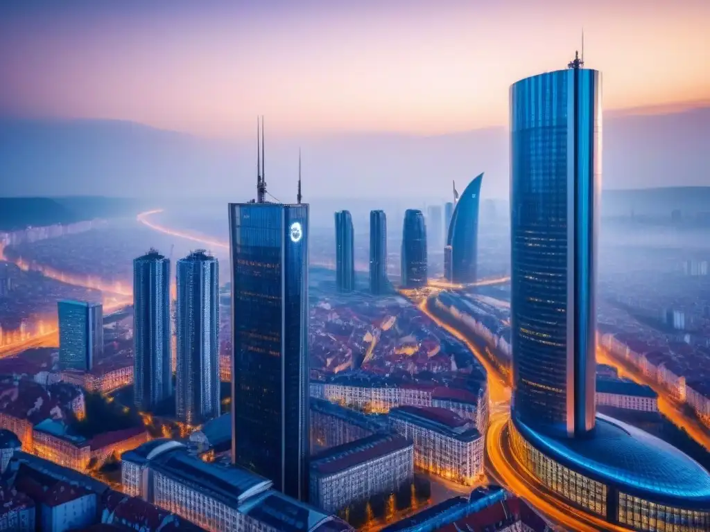 Horizonte futurista de Europa del Este: Real Estate innovador Inversiones inmobiliarias en Europa del Este: Una vista futurista de un horizonte urbano con edificios innovadores en una ciudad bulliciosa